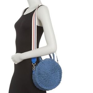 French Connection Circle Straw Handbag Blue